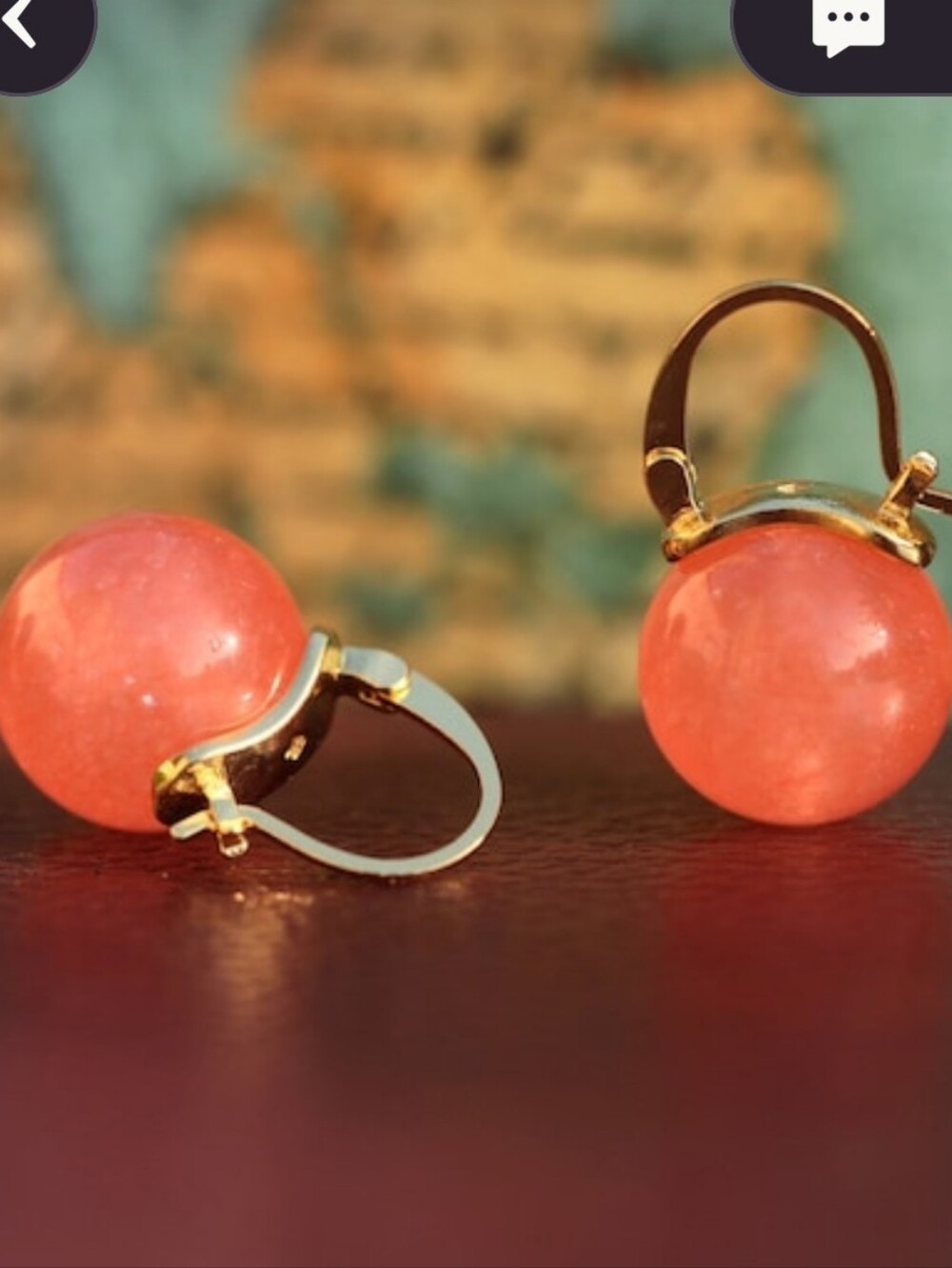 Gold Hoop Earrings with Coral Pink Bead